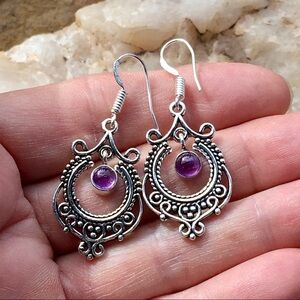 Amethyst boho filigree hoop earrings